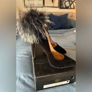 Black Furry Tall Heels